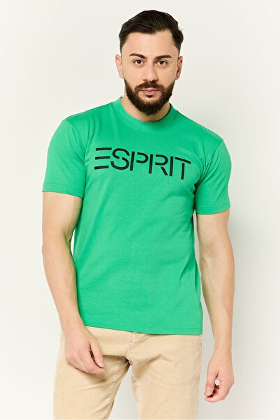 Esprit Men Crew Neck Short Sleeves Brand Logo T-Shirt, Green