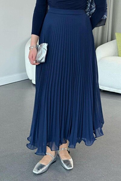 Şulemoda Giyim Fusta din șifon plisată bleumarin