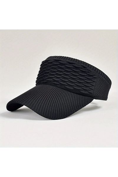 Choice Black Casual Elastic Knitted Cap, Breathable Women's Empty Top Sunshade Hat For Outdoor Sports And S