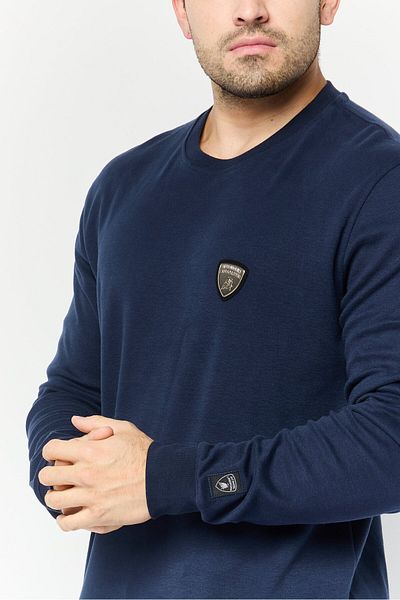 Lamborghini Men Crew Neck Brand Logo Long Sleeves Sweatshirt, Navy