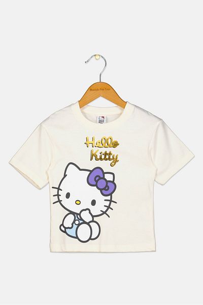 Hello Kitty Toddlers Girl Crew Neck Short Sleeves Graphic Print Top, Off White