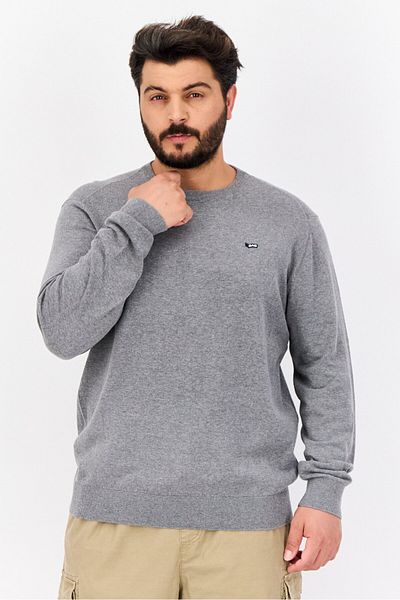 GAS Men Crew Neck Solid Long Sleeves Sweater, Grey