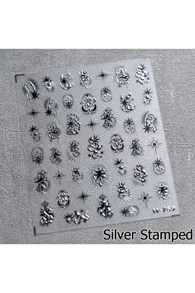 NAILFYOU ملصقات أظافر M789 5D ذهبية مختومة فضية على شكل نجوم الشمس والثعبان و...