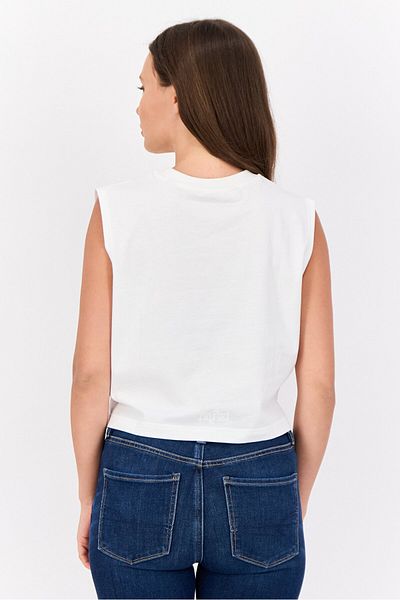 Esprit Women Crew Neck Graphic Print Tank Top, White