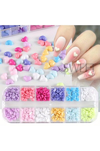 Choice S12 12 شبكة على شكل قلب سحر فن الأظافر قلب الحب الشفاف مجوهرات الراتنج...