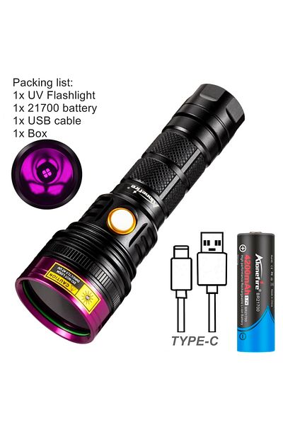 Choice 21700 365nm 20w High Power 365nm Uv Led Black Light Flashlight Usb Rechargeable Nail Polish Curing C