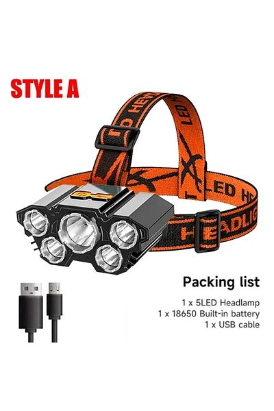 Choice T21 Style A 1 Pack Usb Rechargeable 5 Led Headlamp Super Bright Head-mounted Strong Flashlight Built