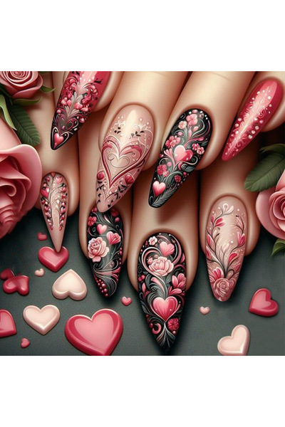 Choice 1676 24 قطعة/مجموعة أظافر صناعية قصيرة ومتوسطة الحجم بأطراف أظافر لوزي...