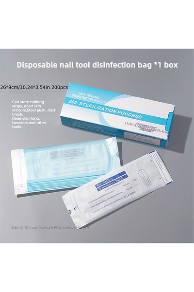 Choice 200pcs 90x260mm 200pcs disposable nail tools disinfection bag, polish head manicure tool storage bag