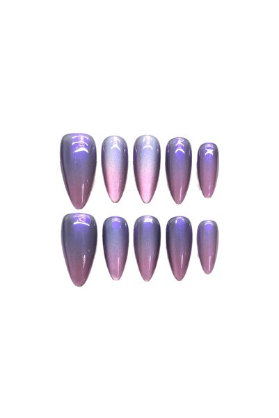 Choice أظافر صناعية مصنوعة يدويًا على شكل عين قطة أرجوانية على شكل لوز أظافر ...