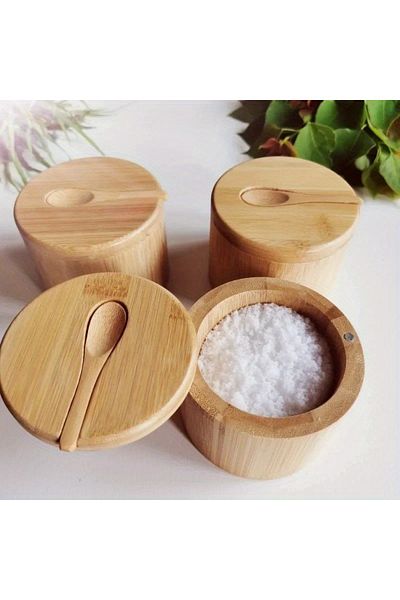 Choice Salt Seasoning Jars Pepper Jar Bamboo Condiment Box Bowl Storage Pot Set Wood Sugar Container Hol...