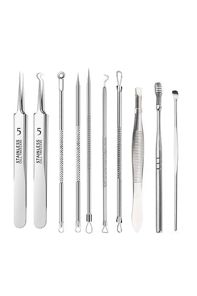 Choice Silver 10pcs Pimple Pin Double Bend Squeeze Needle Squeeze Rod Scraping Blackhead Stainless Steel El