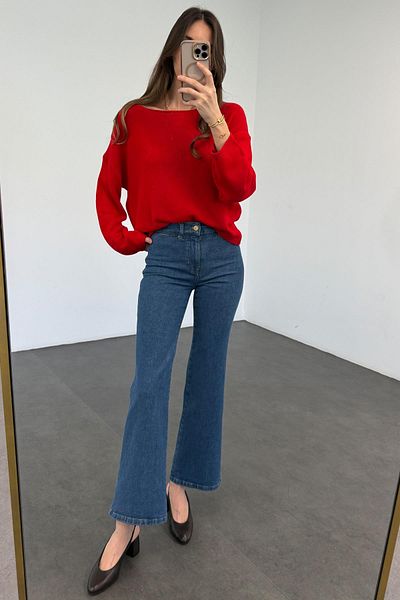 5in1Canpolat Red Crew Neck Seasonal Knitwear 251007