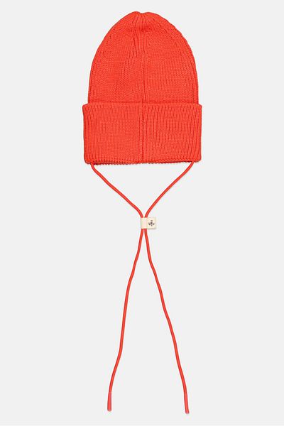 adidas Women Brand Logo Drawstring Beanie Hat, Orange