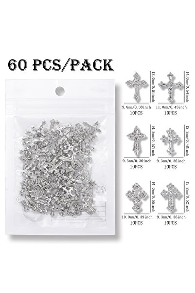 Choice1 60 قطعة من زينة أظافر الصليب العتيقة ذات الرياح البانك باللونين الذهب...