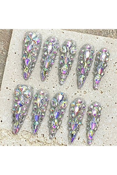 Choice 10 قطع أظافر صناعية فاخرة مصنوعة يدويًا ومزخرفة بالألماس، أظافر صناعية...