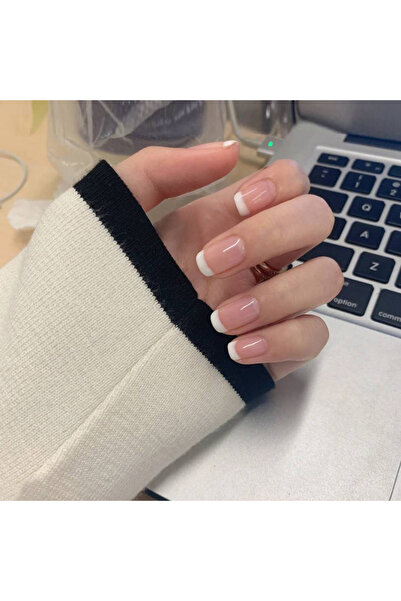 Choice QX JP812-K28-B3 24 قطعة أظافر فرنسية قصيرة بسيطة مع جيلي واحد ومبرد أظ...