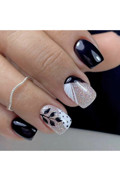 Choice QH-W1103 24 قطعة أظافر قصيرة مربعة فرنسية ملونة بسيطة مع شريط مبرد 1 و...