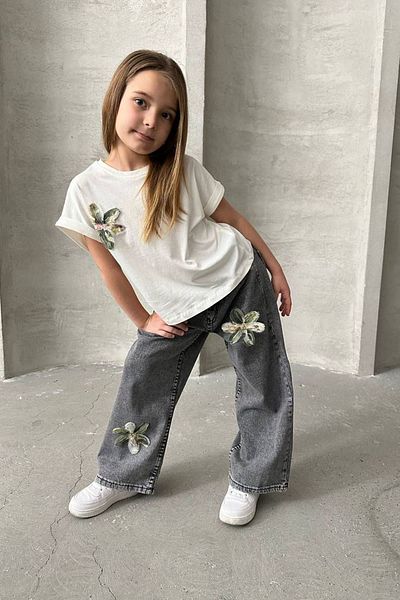 Minigimin Cicileri My Little One's Ciciler Lily Detailed Jeans Trousers Girl's 2 Piece Set - Anthracite