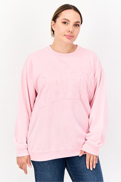 No Comment Women Crew Neck Brand Logo Long Sleeves Sweatshirt, Pink
