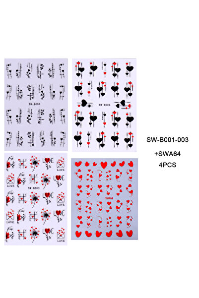 Choice SW-B001-003 SWA64 4 قطع ملصقات أظافر ثلاثية الأبعاد على شكل قلب حب بتص...