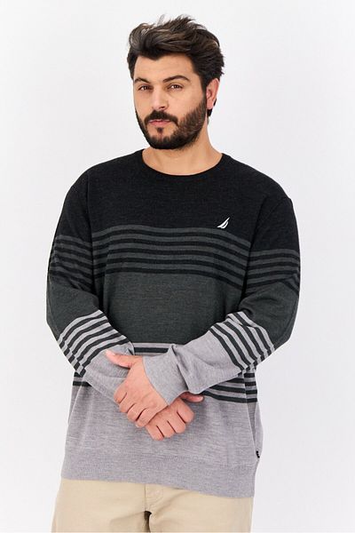 Nautica Men Ribbed Neck Stripe Sweater, Multicolor
