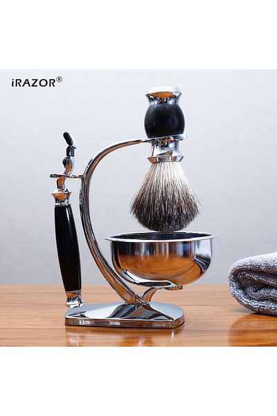 iRAZOR Luxury Classic 4 In 1 Men Shaving Kit Gift Set With Natual Honey Pure Badger Hair Brush An...
