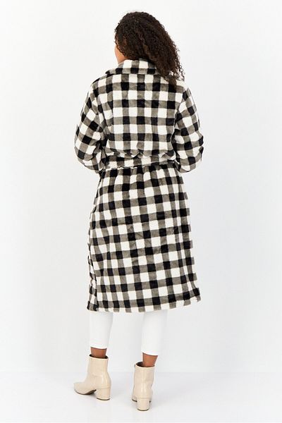 Missguided Women Checkered Belted Trench Coat, Multicolor