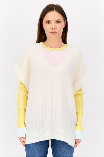 Esprit Women Oversized Fit V Neck Knitted Sweaters, White