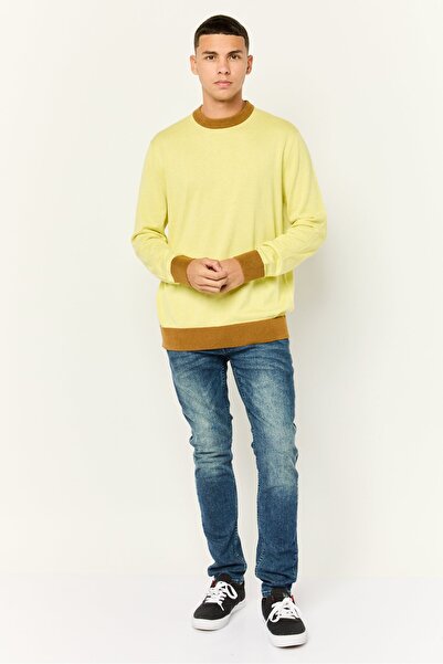 Esprit Men Ribbed Neck Long Sleeves Knitted Sweater, Light Yellow