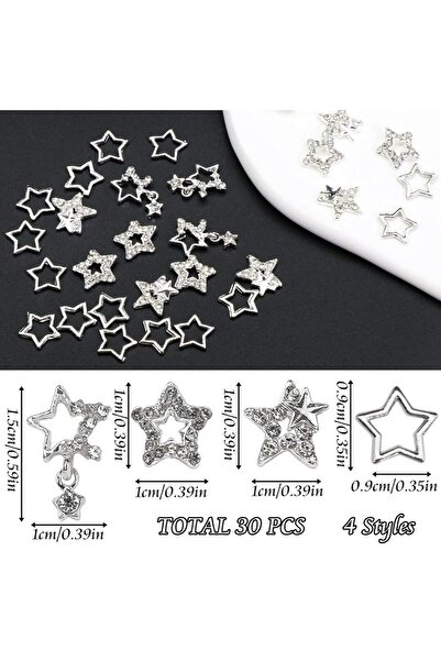 Choice TZ-10 30 قطعة من زينة أظافر النجوم، زينة أظافر من سبائك معدنية ثلاثية ...