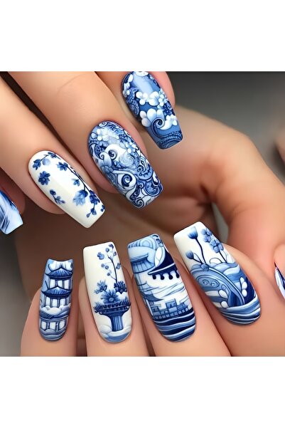 Choice 1681 أظافر صناعية قصيرة متوسطة مربعة الشكل، مزينة بأزهار نباتية لامعة ...