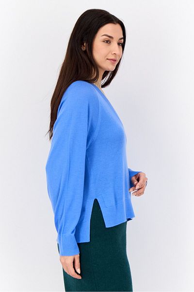 Esprit Women V Neck Plain Sweater, Blue