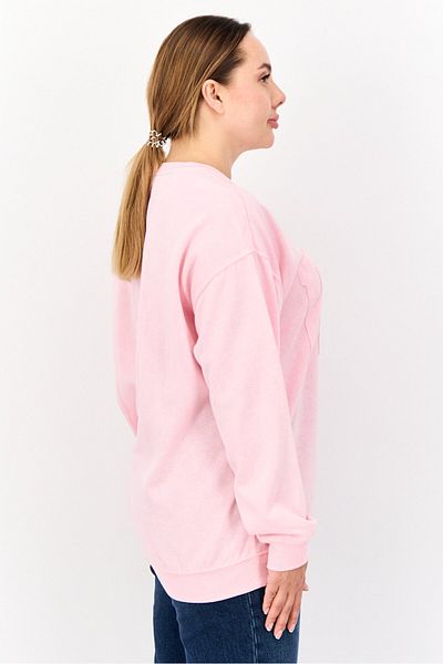 No Comment Women Crew Neck Brand Logo Long Sleeves Sweatshirt, Pink