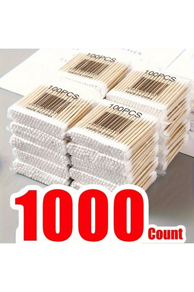 Choice 1000 قطعة من أعواد القطن - أعواد قطنية من أعواد الخيزران للأذنين - أعواد قطنية سميكة مزدوجة مستديرة