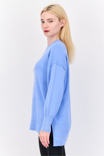 PİNK ROSE Women Crew Neck Solid Sweater, Light Blue