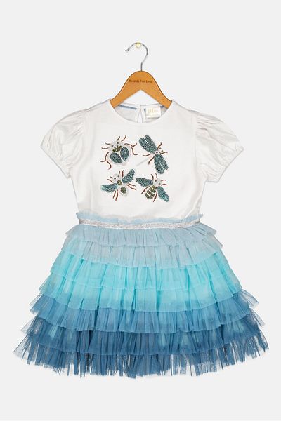 Miss Kids Girl Embroidered Layered Dress, Multicolor