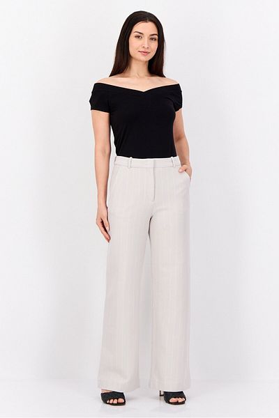 Esprit Women Regular Fit Wide Leg Stripped Pants, Grey