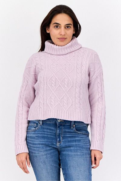 PİNK ROSE Women Turtle Neck Long Sleeves Textured Sweaters, Purple
