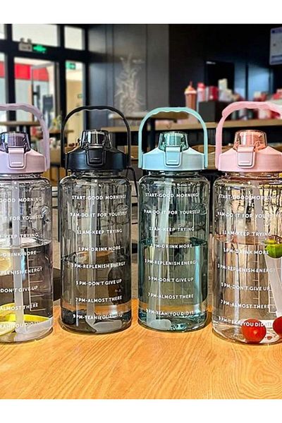 Choice 2.0L black 1pcs black 2 Liters Straw Plastic Water Bottle Large Portable Travel Bottle Sports Fitnes