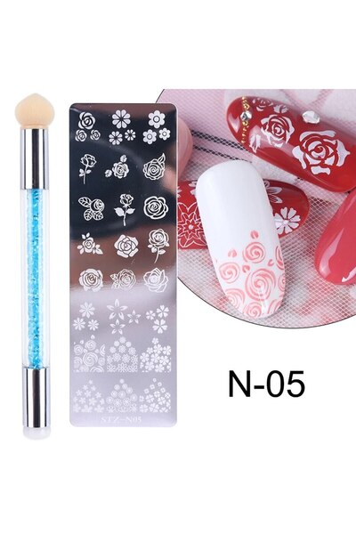 Choice مجموعة ألواح ختم الأظافر STZ-N05، فرشاة ختم من السيليكون، قوالب نقل طل...
