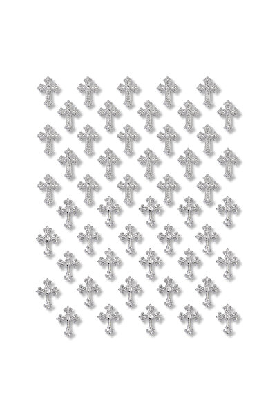 Choice زخرفة أظافر فضية عتيقة على شكل صليب من 50، مصنوعة من سبيكة معدنية، طرا...
