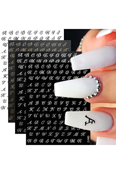 Choice NLS286-12-S1 4/6Pcs 3D Roman Letter Nail Stickers Laser Gold/Silver Le...