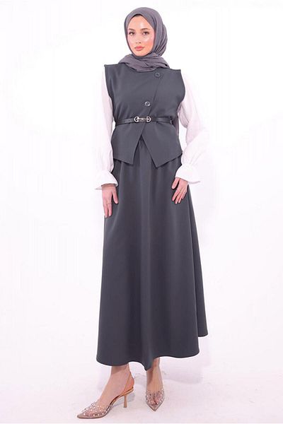 TRENDTESETTÜR Women's Gray Belted Eteli Suit t 1184