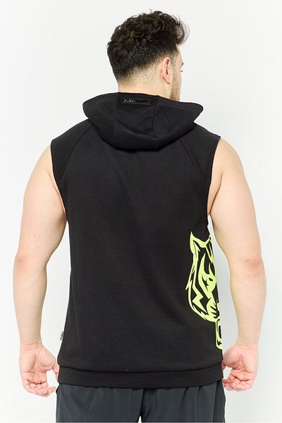 Plein Sport Men Sportswear Fit Sleeveless Hoodie, Black