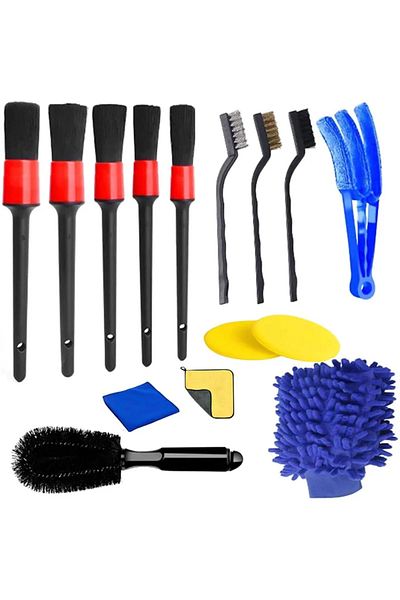 Choice 15pieces 15PCs car detailing brush set car cleaning brushes sponges towels for car air vents rim cle