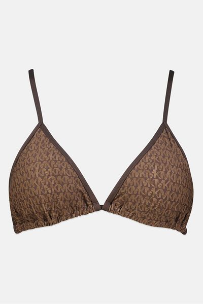 Michael Kors Women Padded Brand Logo Bikini Top, Brown