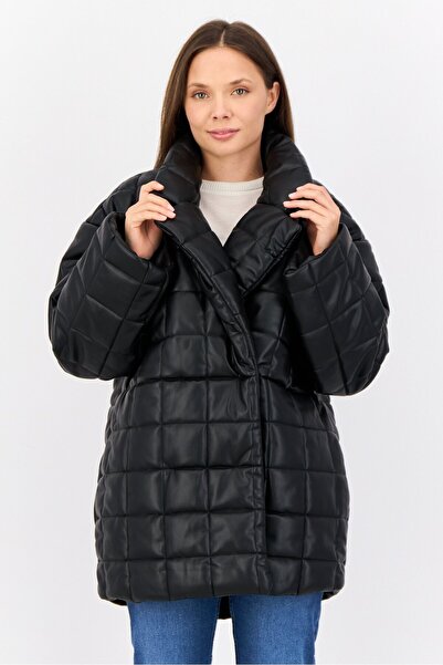 Monki Women Solid Quilted Jacket, Black