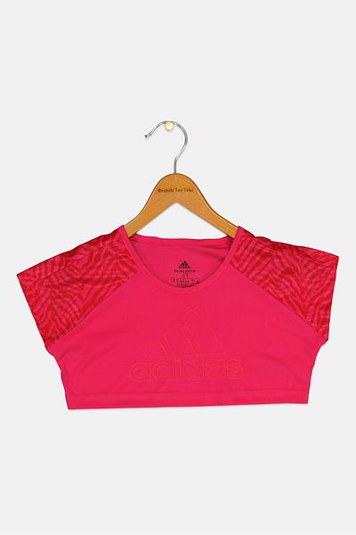 adidas Toddlers Girl Round Neck Short Sleeve Top, Pink