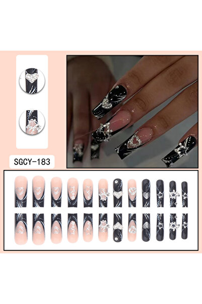 Choice SGCY-183 24 نعشًا طويلًا بنقوش فرنسية، أزهار، نقاط فراشات، أظافر صناعي...